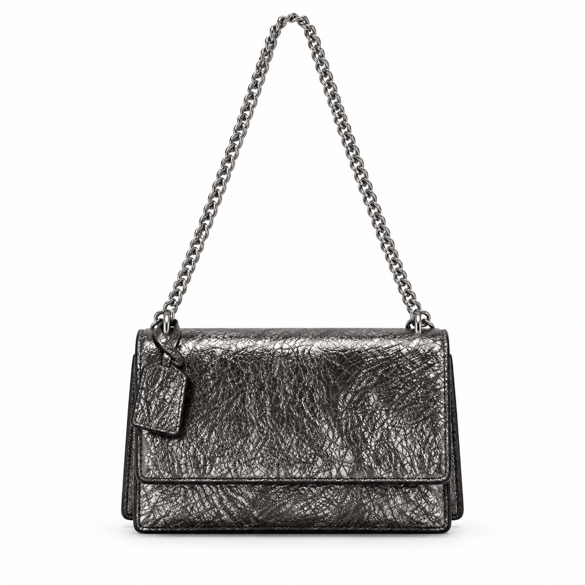 Metallic Silver Textured Chain Shoulder Bag-4