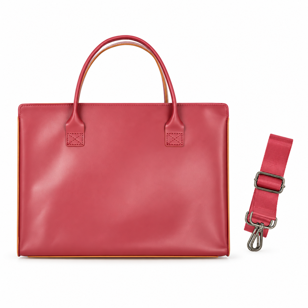 Elegant Rose Red Leather Laptop Bag