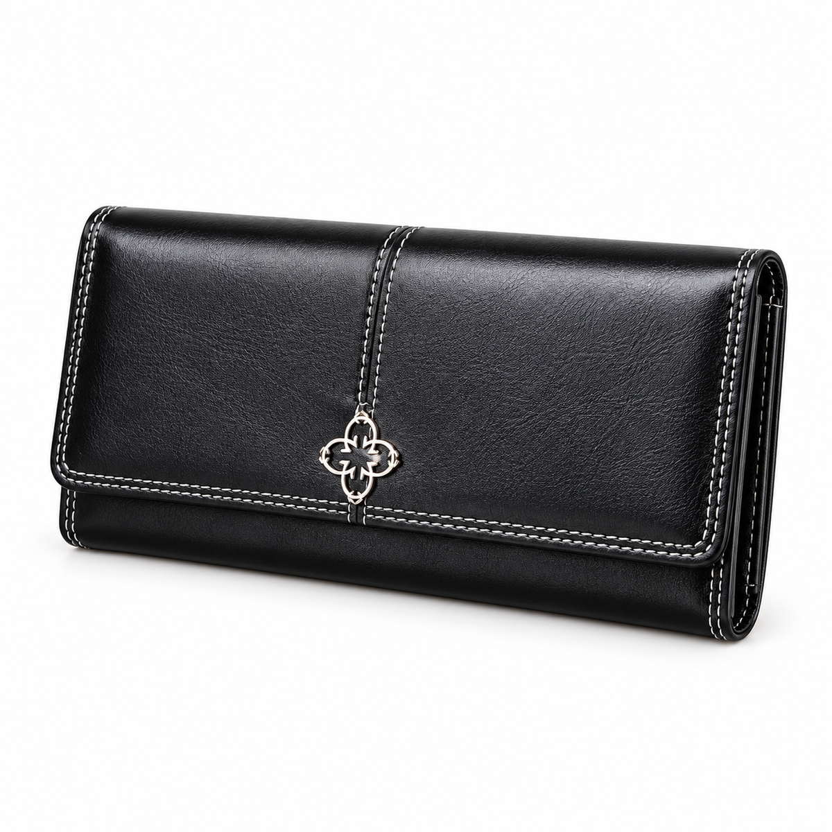 Elegant Black Wallet With Silver Emblem-2