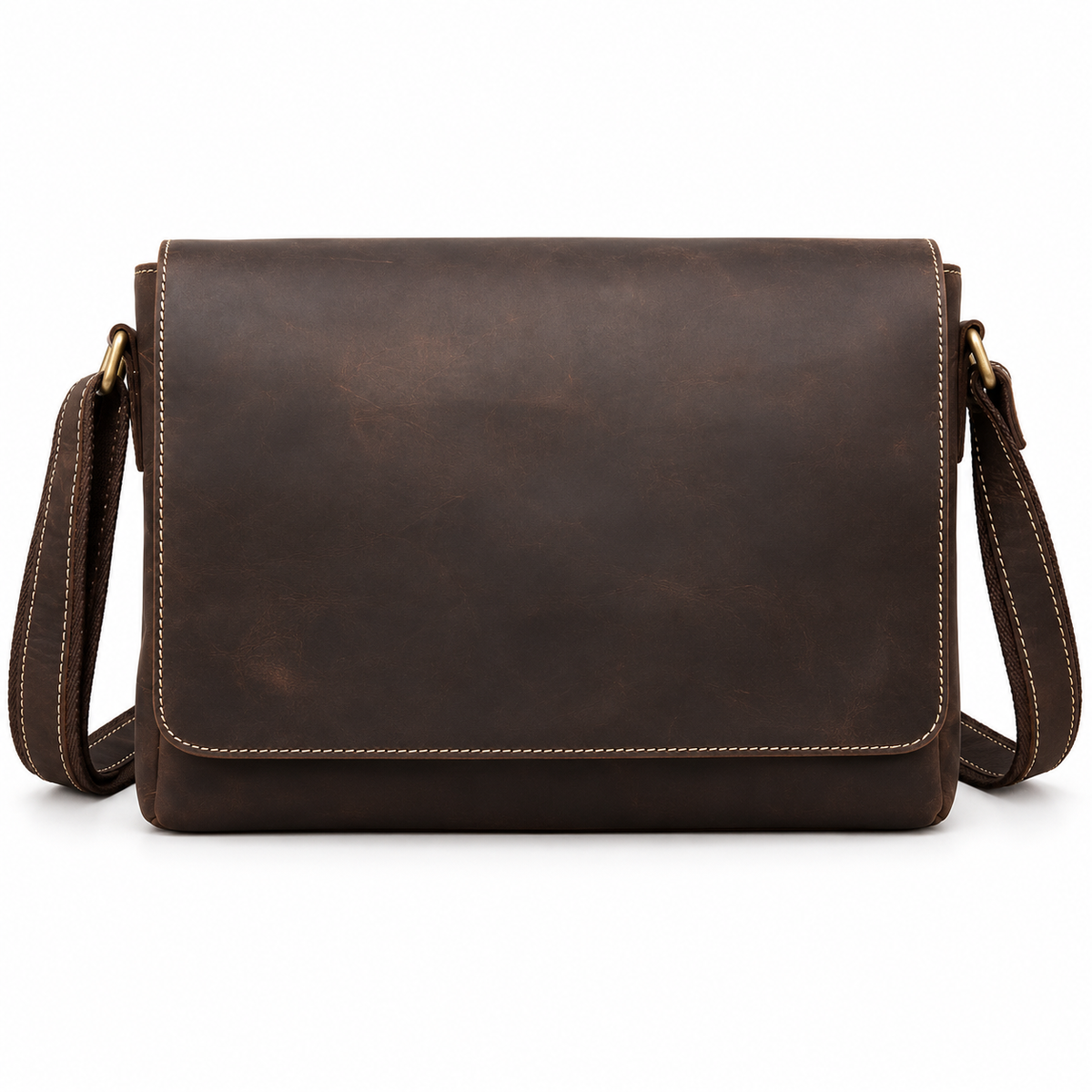 Classic Brown Leather Messenger Shoulder Bag-4