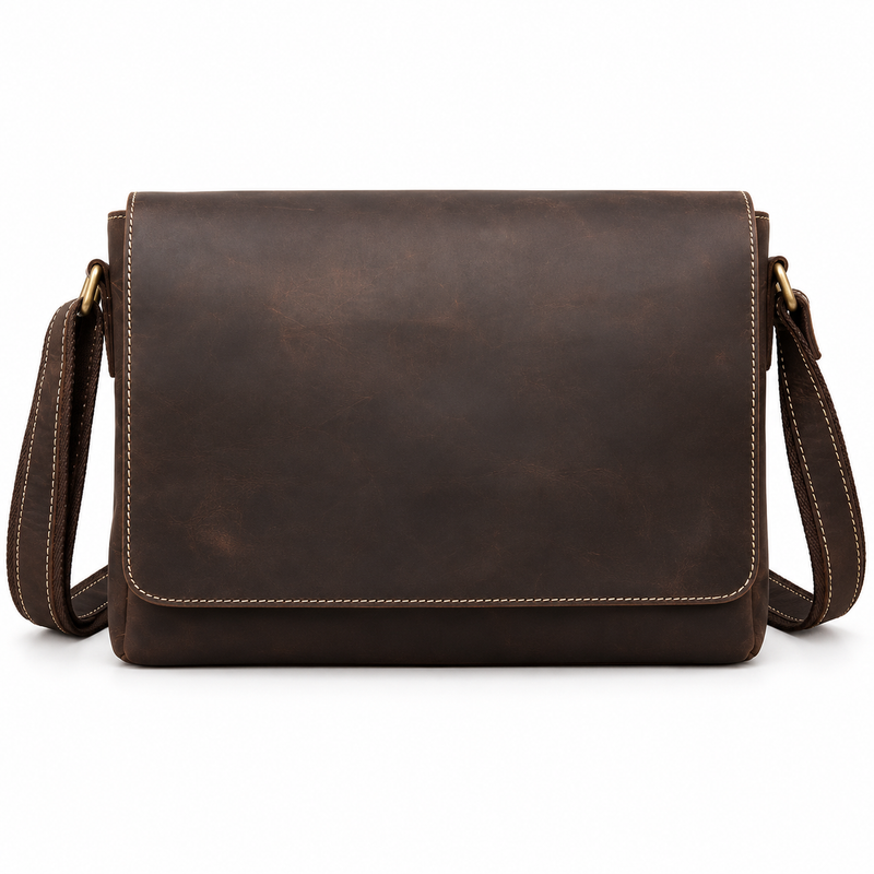 Classic Brown Leather Messenger Shoulder Bag-4