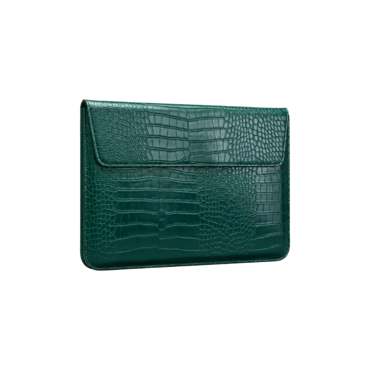 Green Crocodile Embossed Leather Laptop Bag