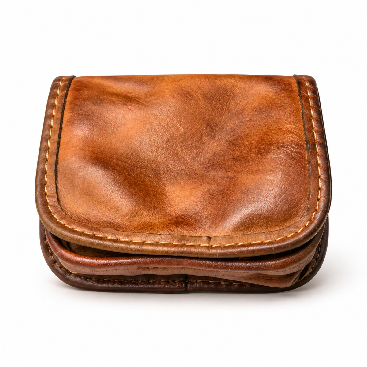 Vintage Brown Compact Flap Coin Pouch-4