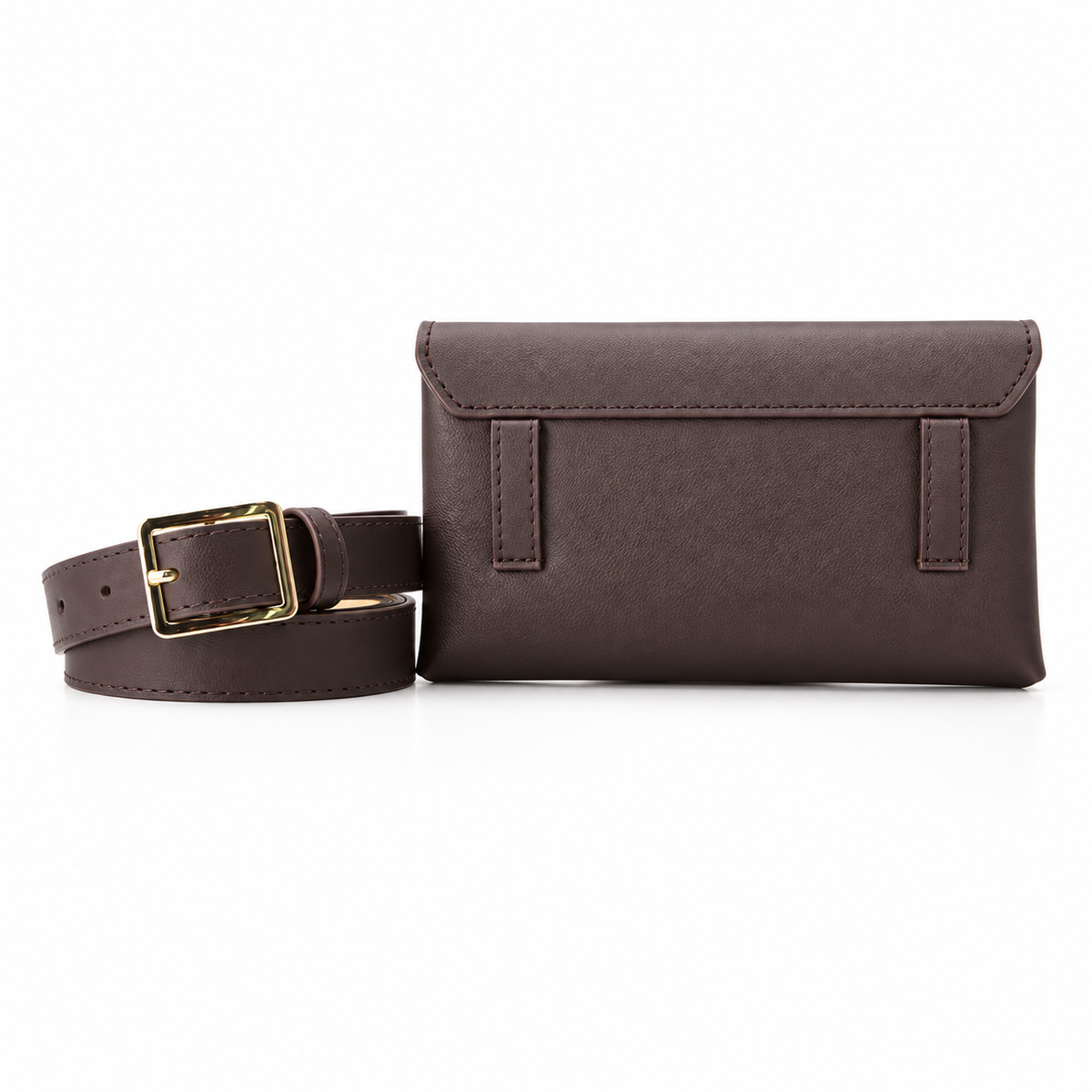 Brown Envelope Waist Bag With Belt-3