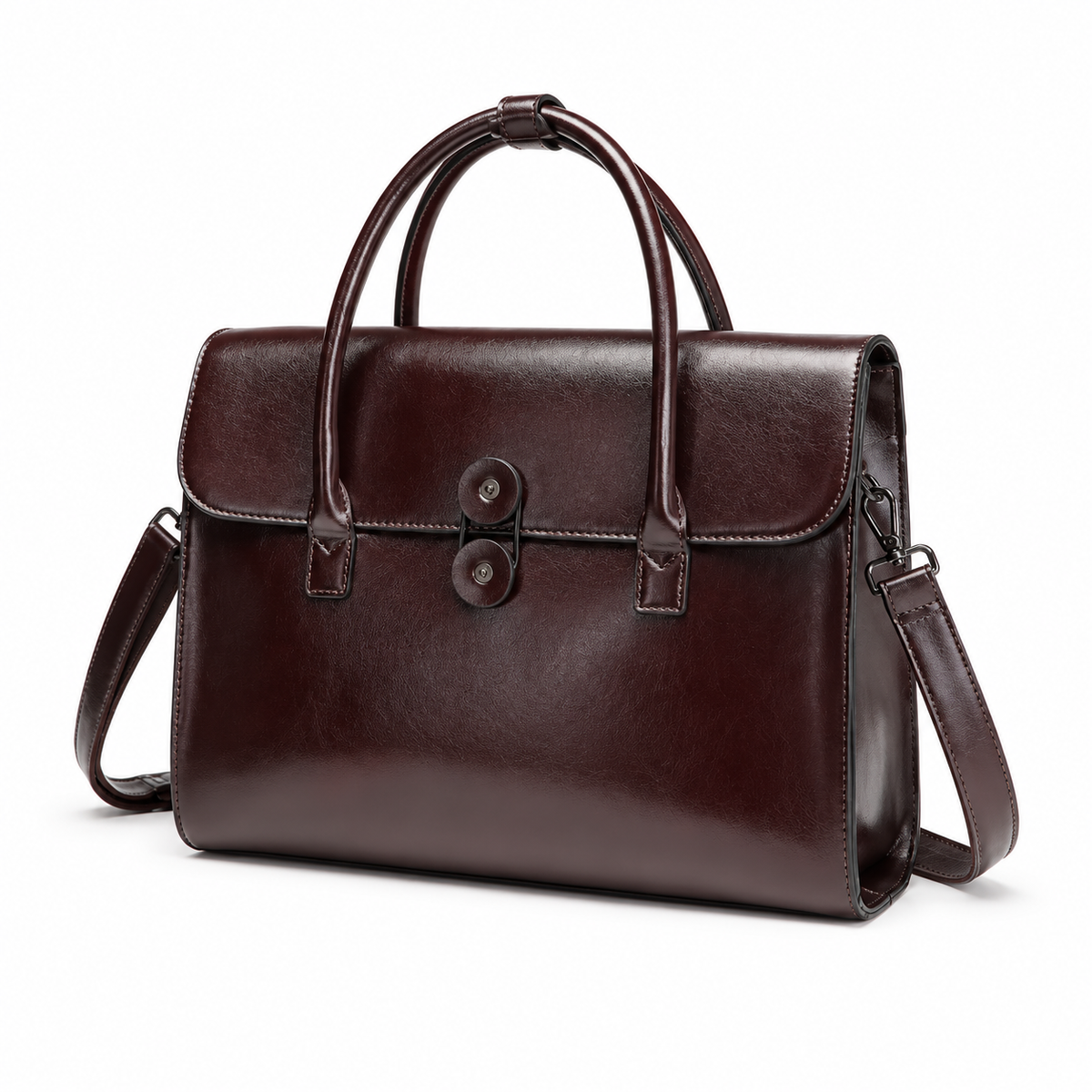 Classic Dark Brown Leather Business Briefcase-2