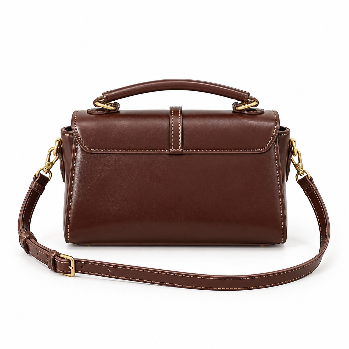 Classic Brown Satchel With Gold Hardware-2