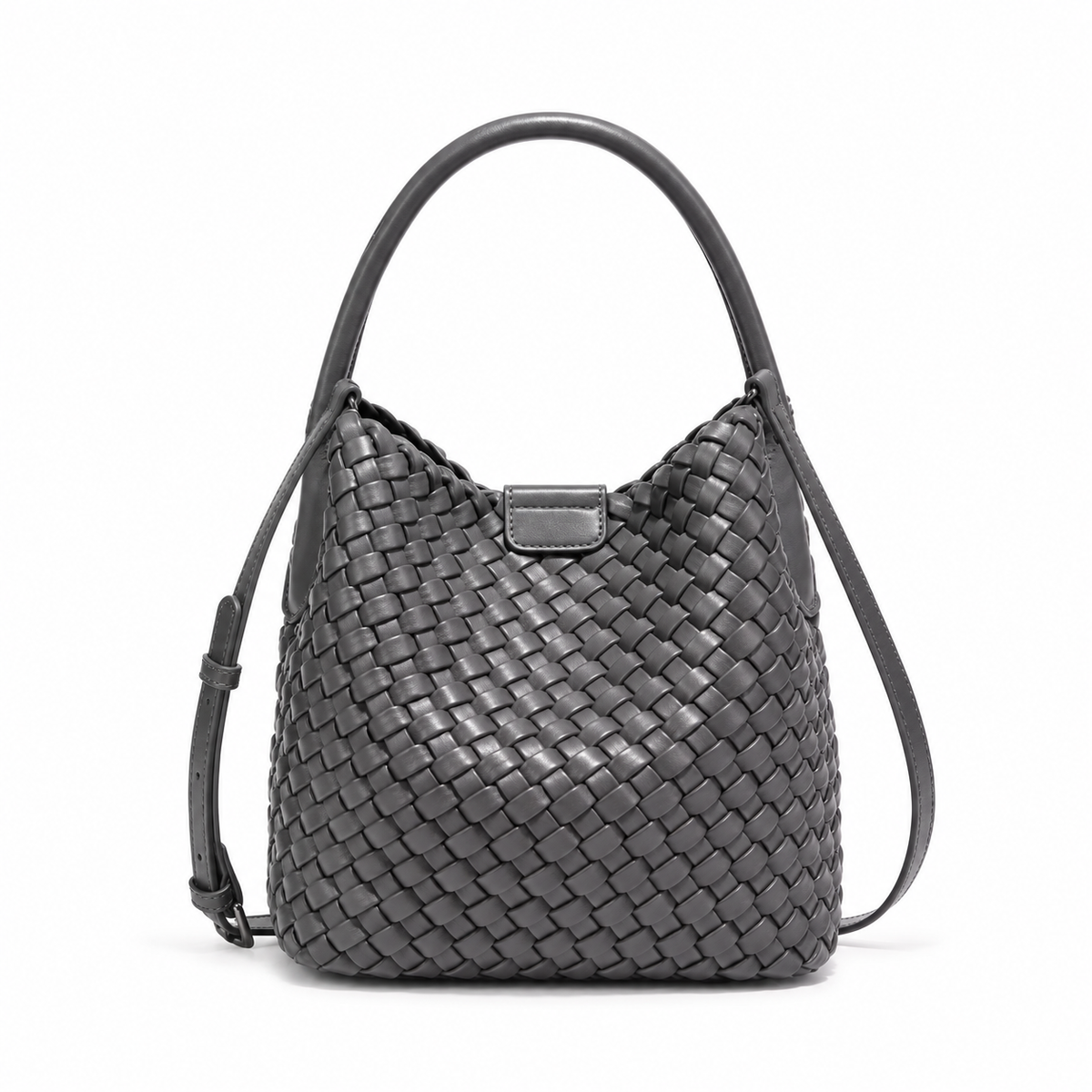 Elegant Grey Woven Hobo Shoulder Bag-4
