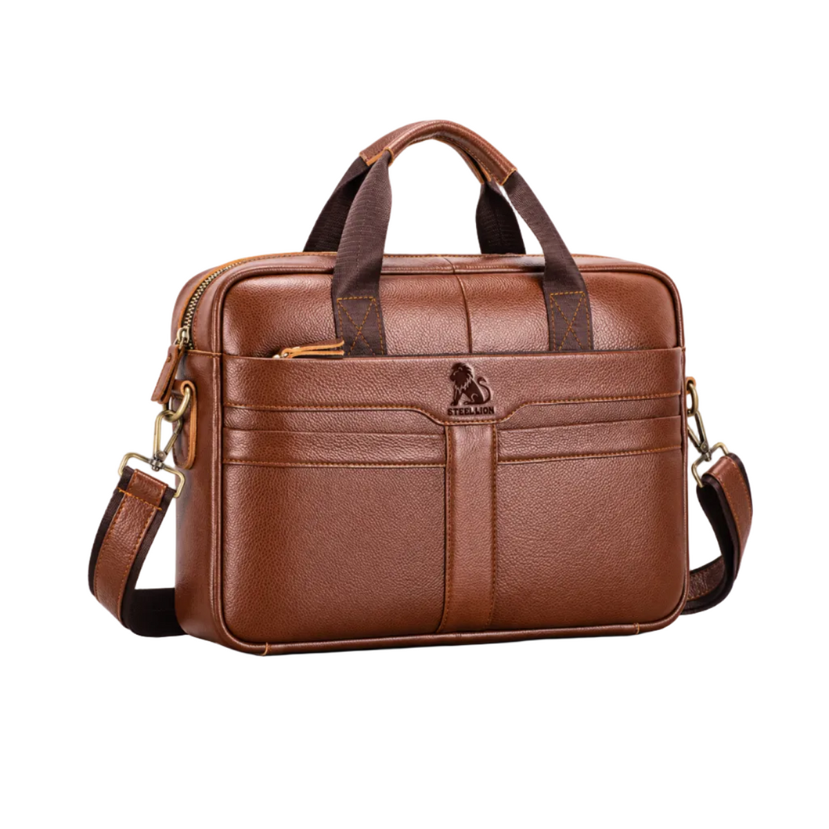 Classic Cognac Leather Briefcase Shoulder Bag-1