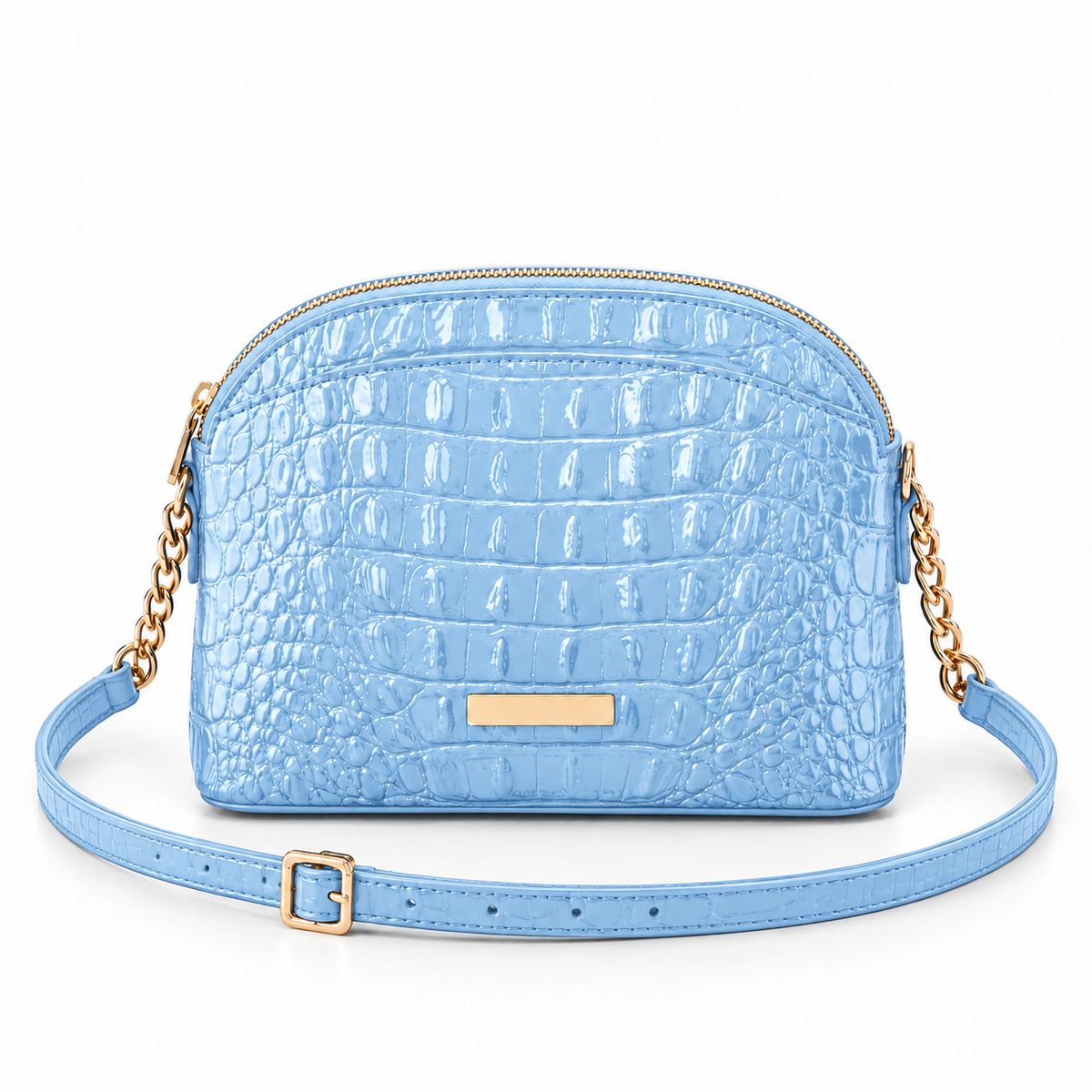Sky Blue Crocodile Embossed Crossbody Bag-4