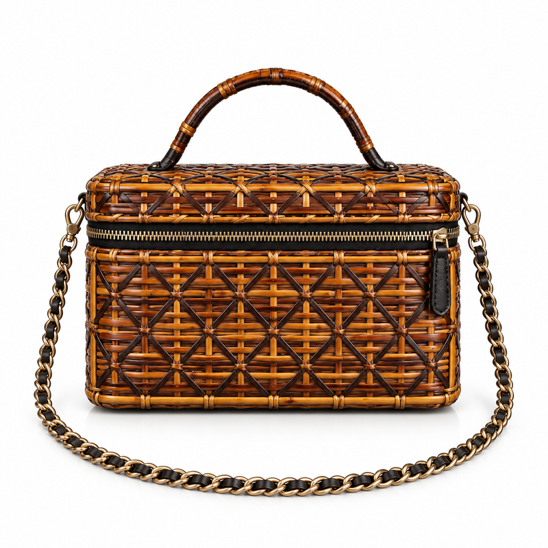 Vintage Brown Woven Box Crossbody Bag-4