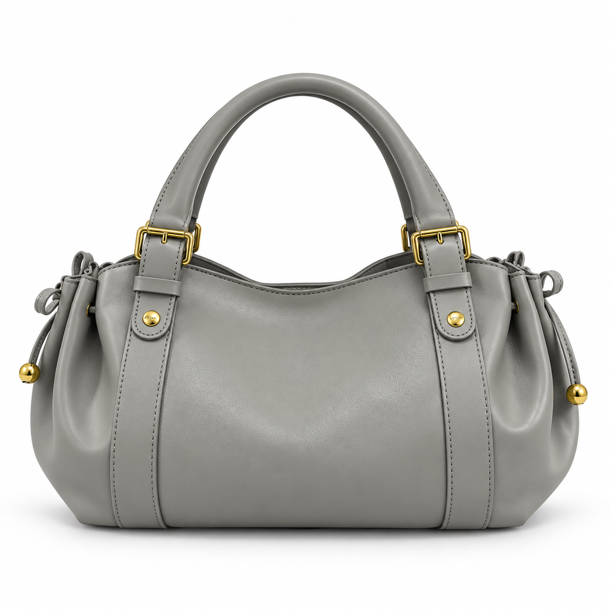 Elegant Grey Handbag With Gold Details-4