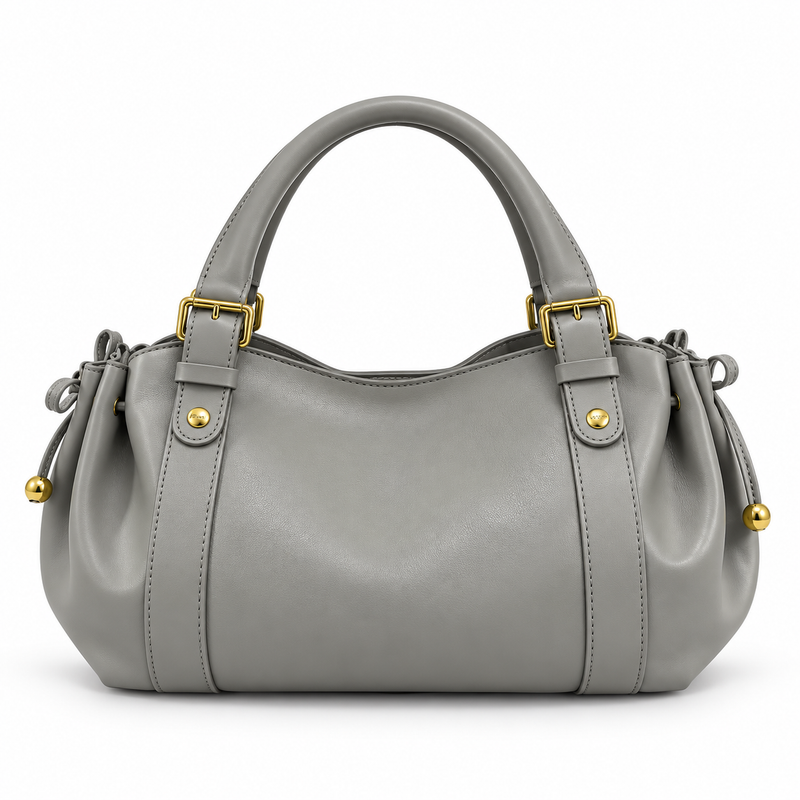 Elegant Grey Handbag With Gold Details-4