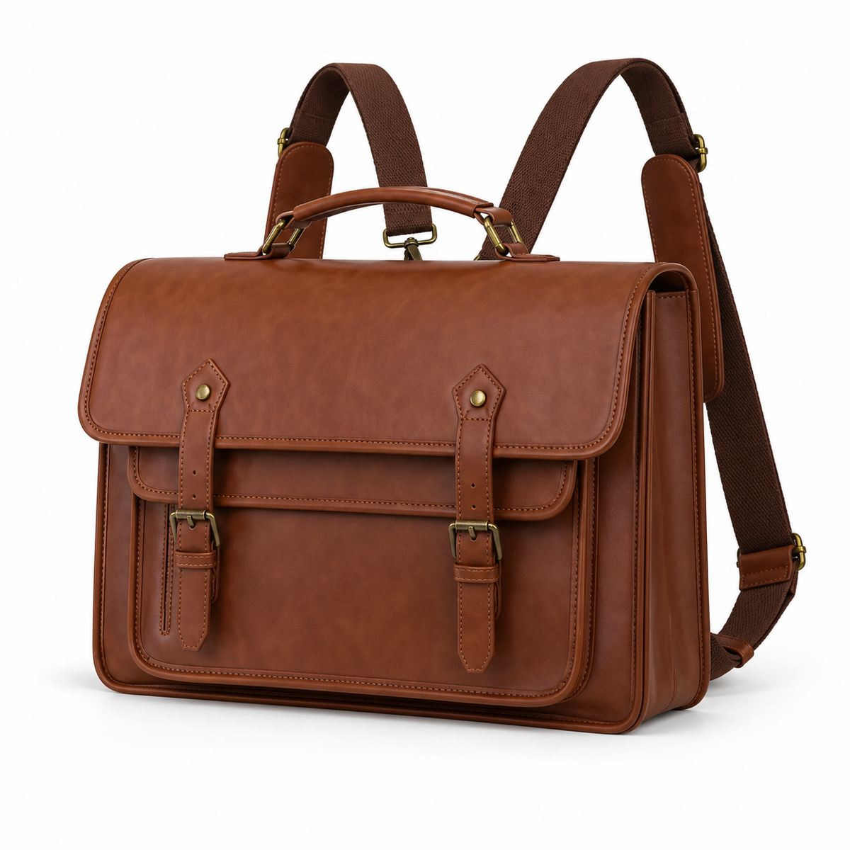 Vintage Brown Leather Convertible Backpack Briefcase-3