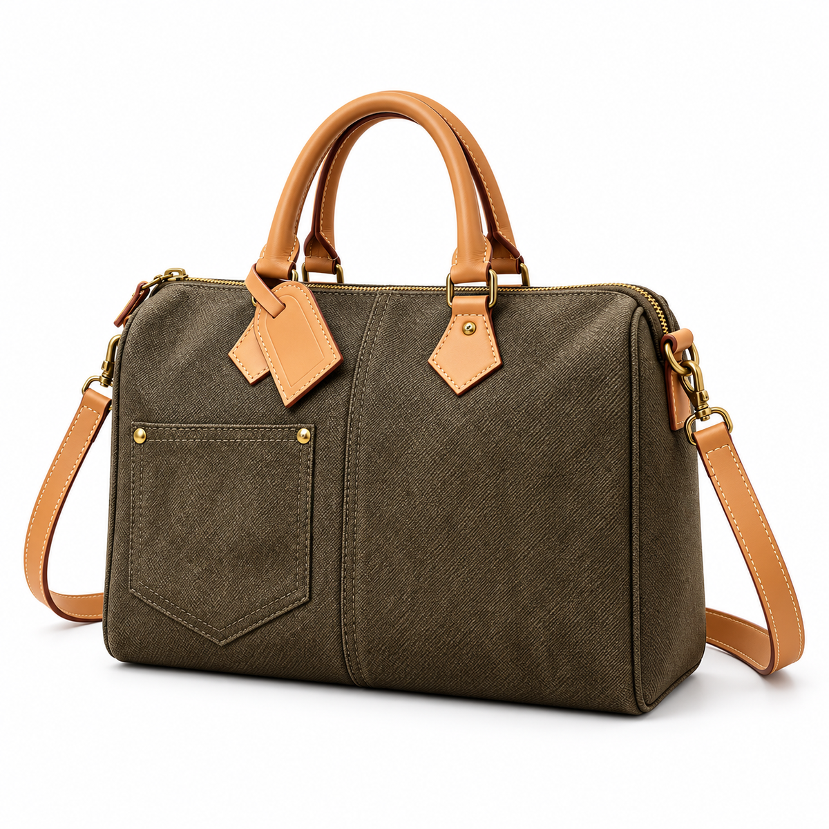 Classic Olive Leather And Canvas Bag-3