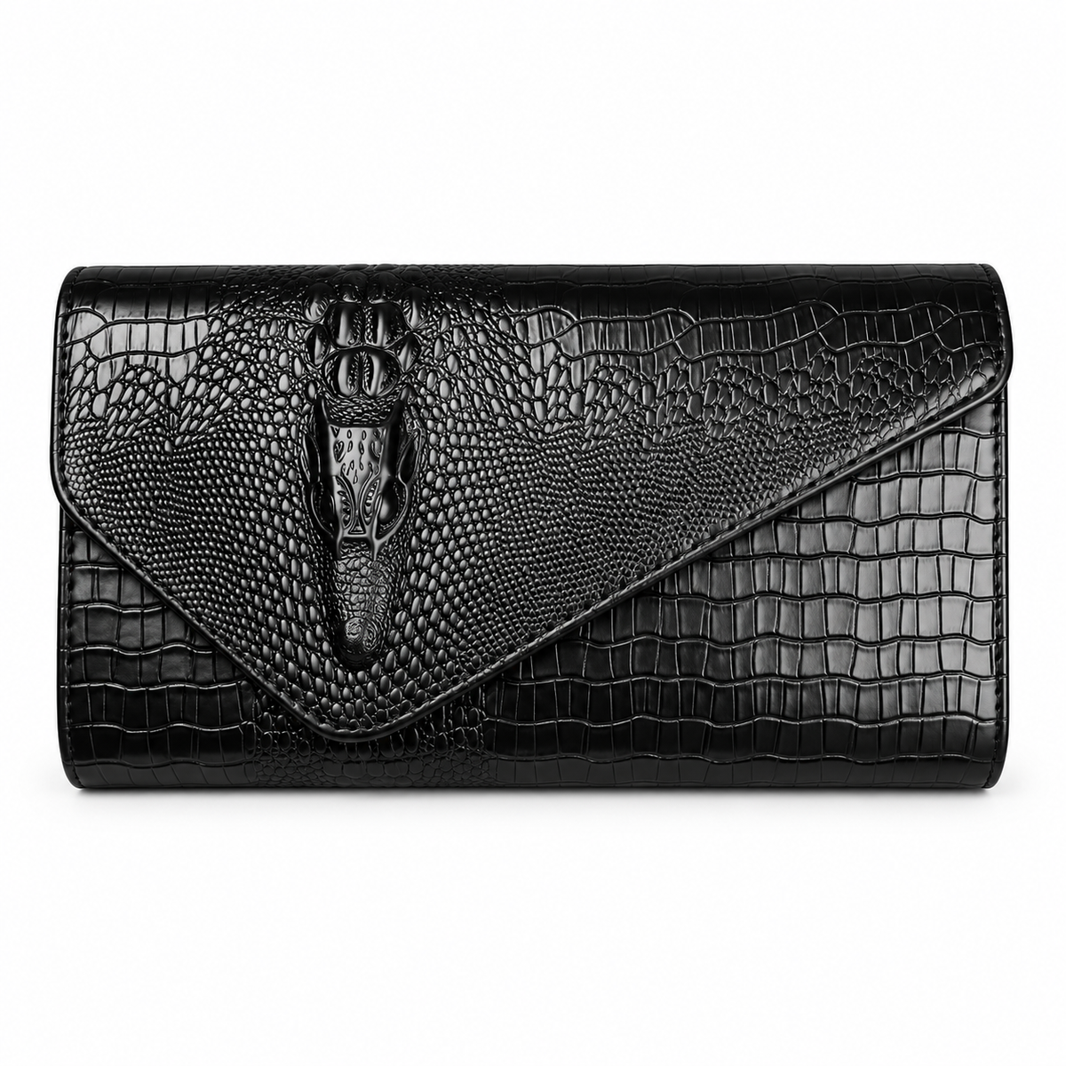 Black Crocodile Embossed Envelope Evening Clutch-3