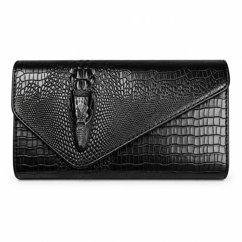 Black Crocodile Embossed Envelope Evening Clutch-3