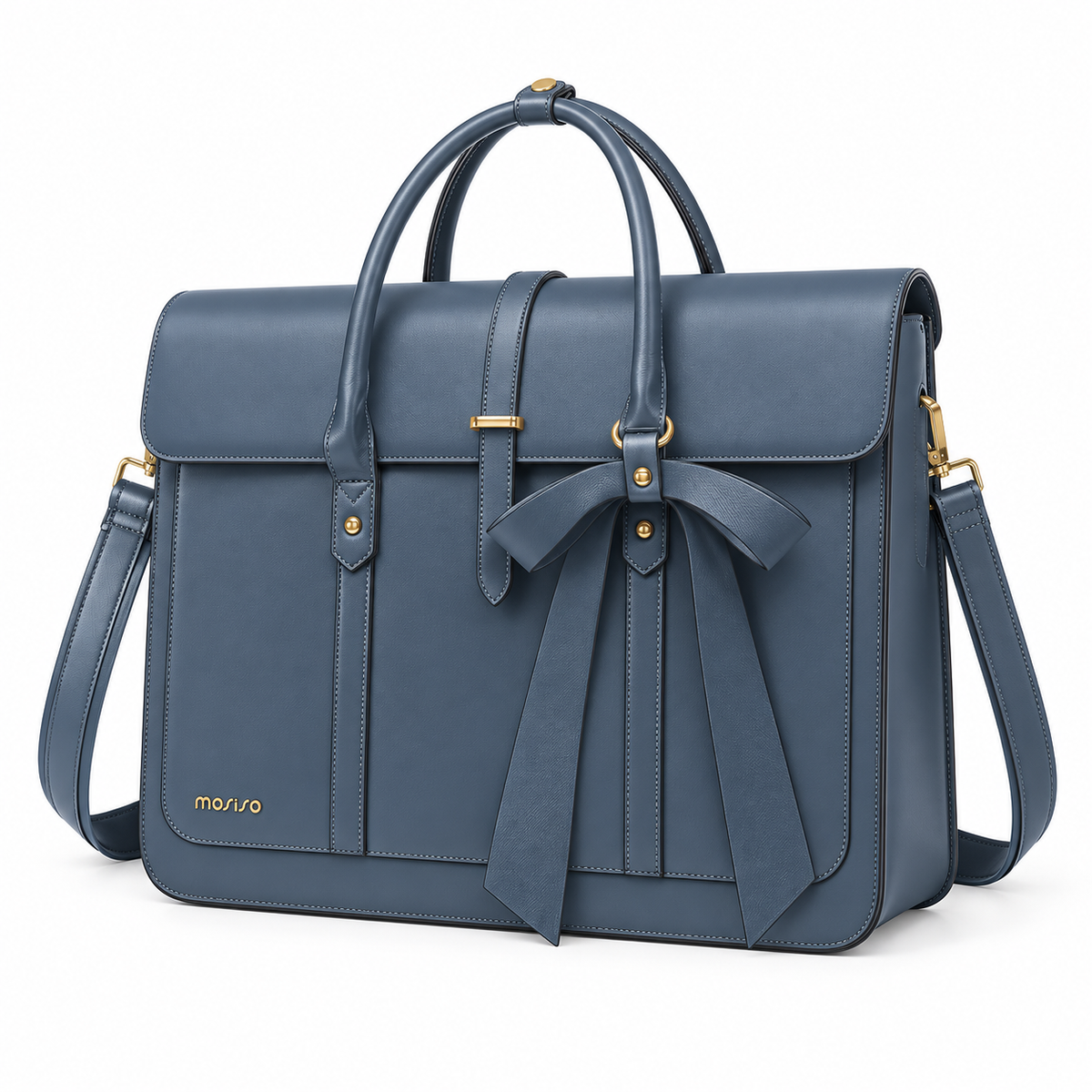 Slate Blue Bow Leather Laptop Bag
