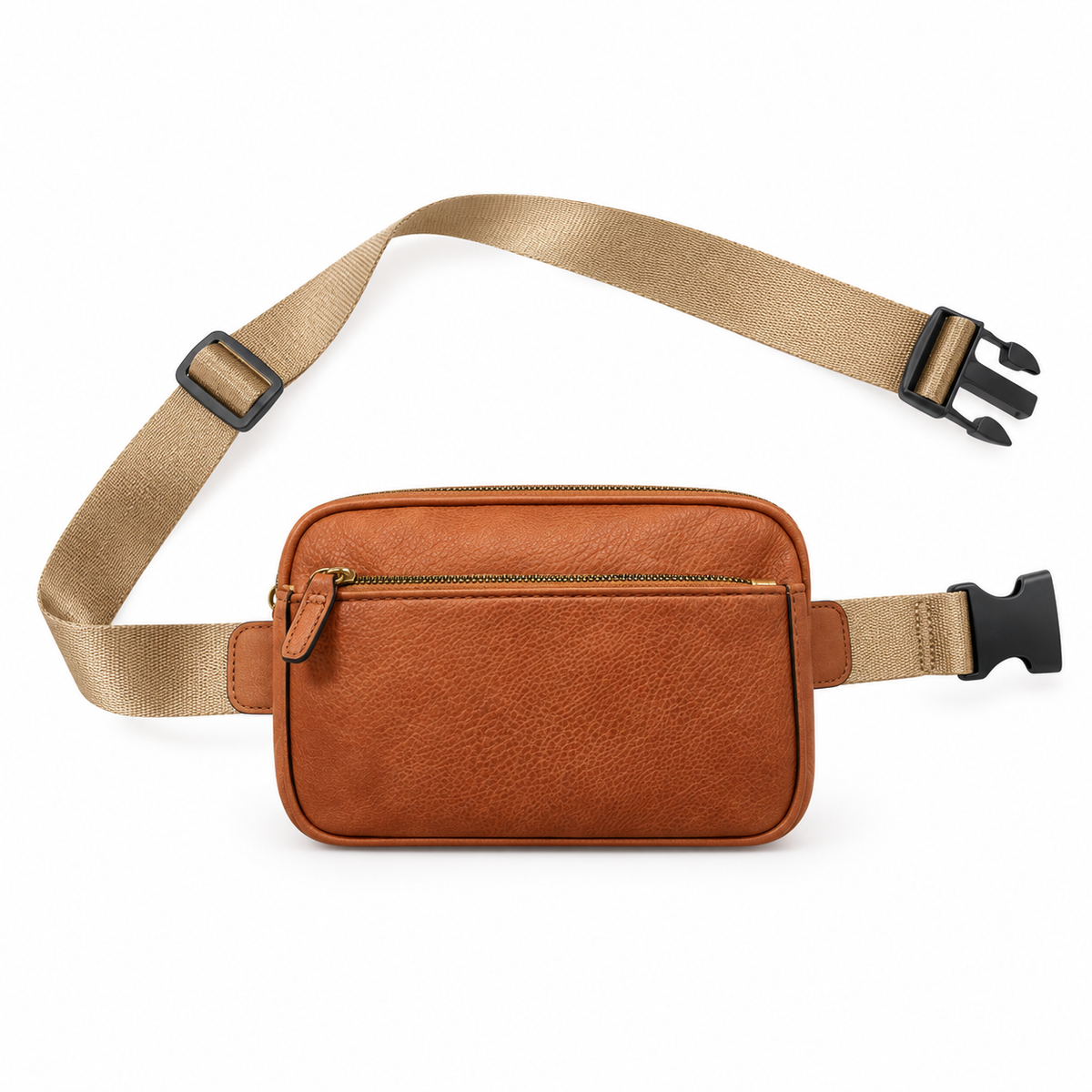 Brown Textured Waist Bag Adjustable Strap-4
