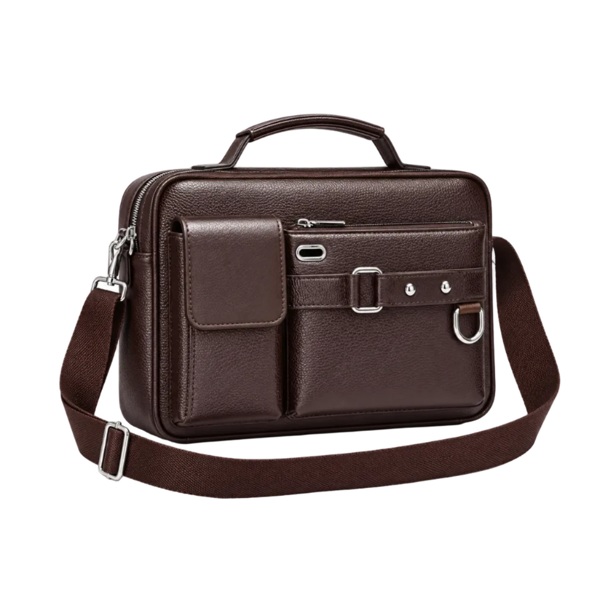 Classic Brown Leather Briefcase Shoulder Bag