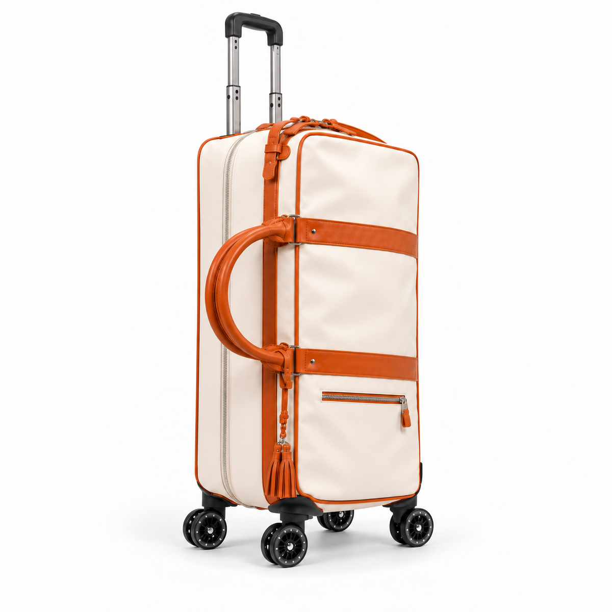 Cream Leather Trolley With Cognac Trim
