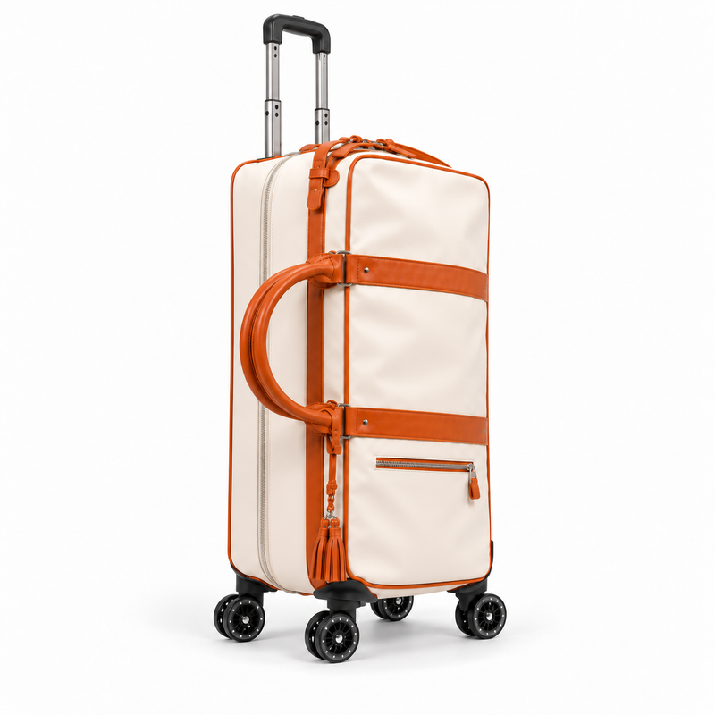 Cream Rolling Travel Bag Cognac Trim-1