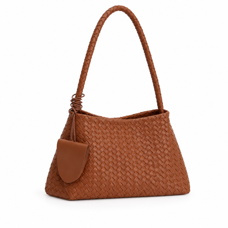 Brown Woven Shoulder Bag With Pouch-1