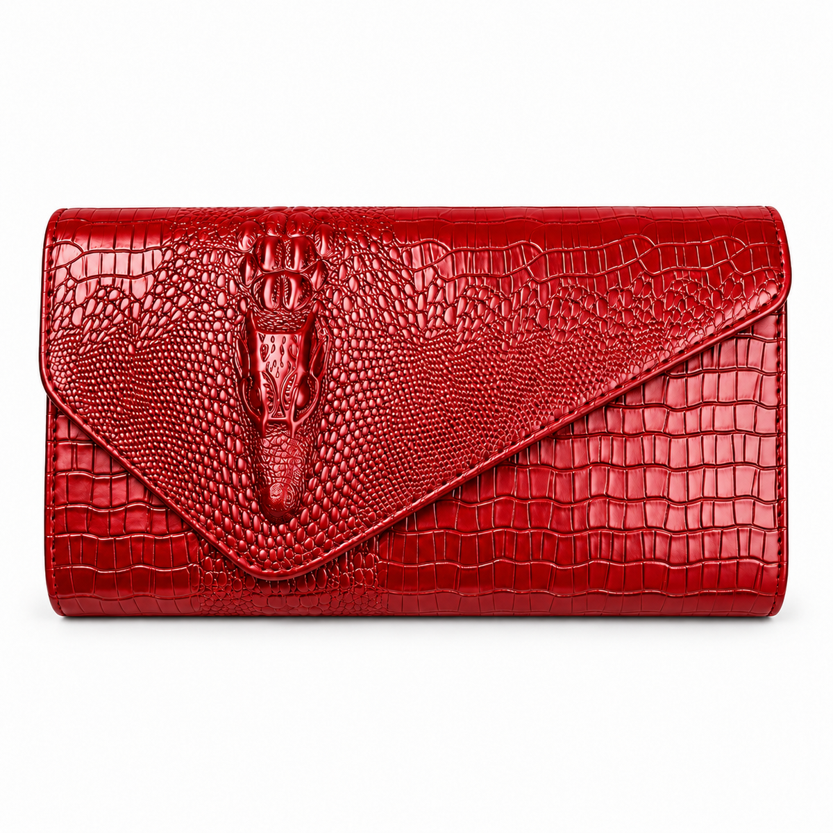 Red Crocodile Embossed Envelope Evening Clutch-4