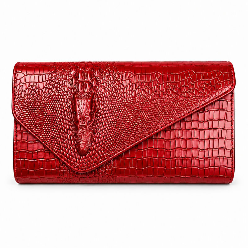 Red Crocodile Embossed Envelope Evening Clutch-4