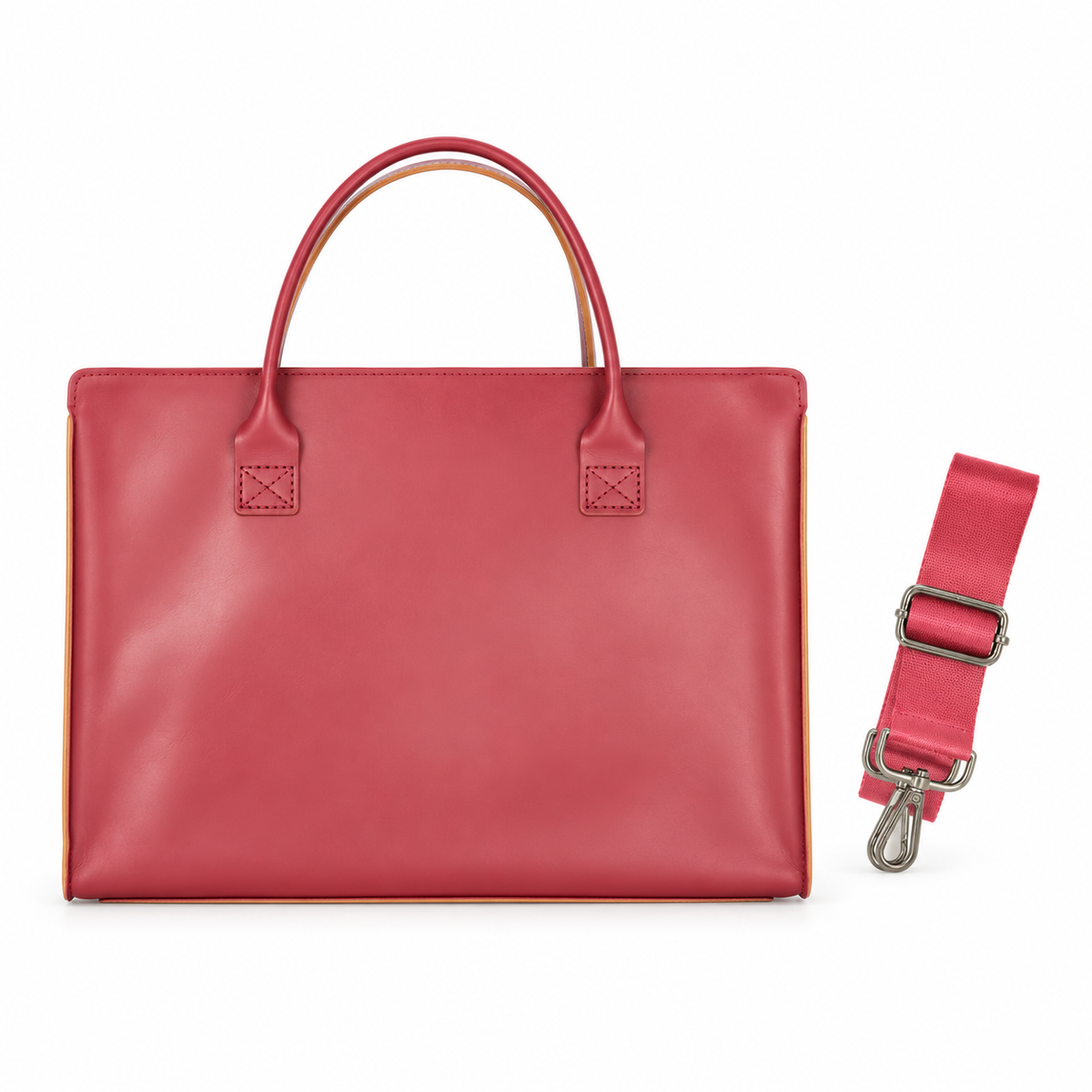 Elegant Rose Red Leather Laptop Bag-4