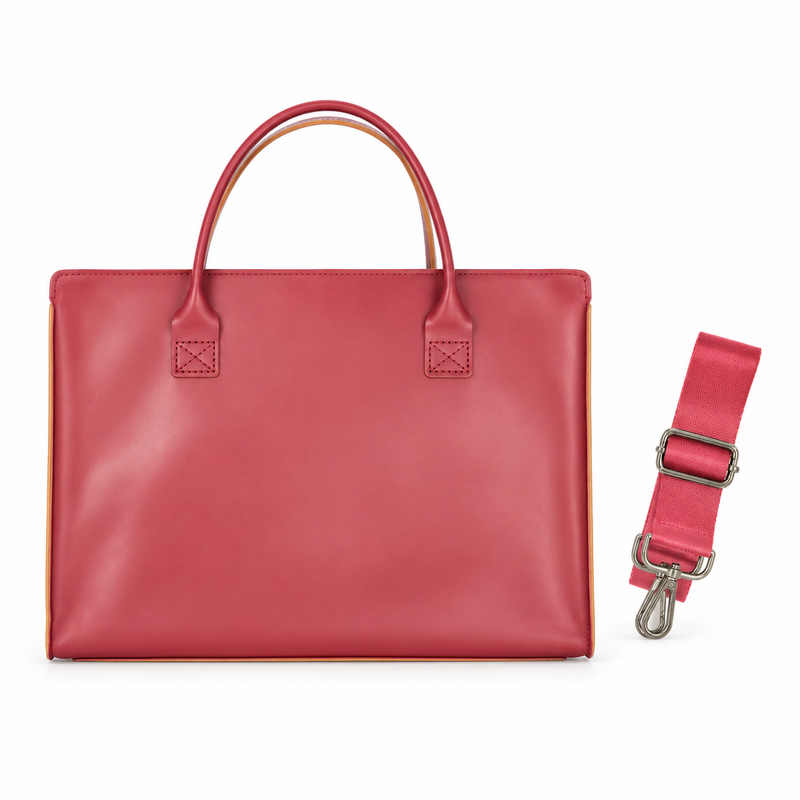 Elegant Rose Red Leather Laptop Bag-4