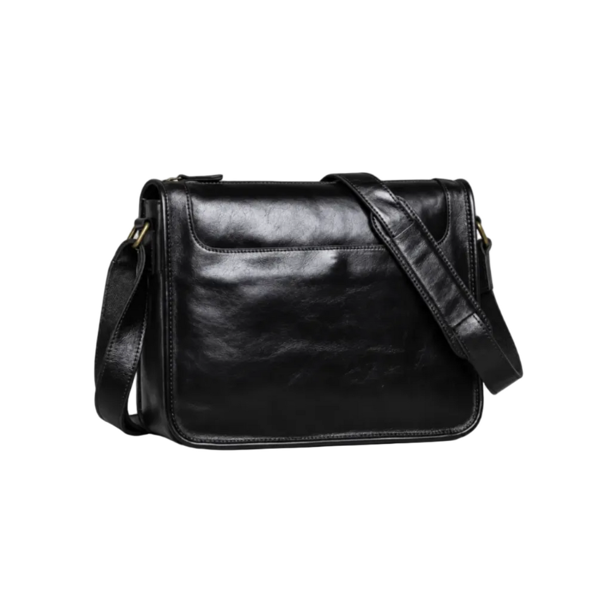 Classic Black Leather Satchel Shoulder Bag