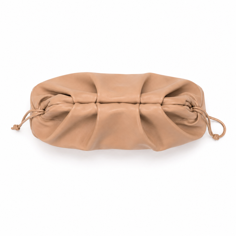 Elegant Beige Ruched Leather Clutch Bag-2