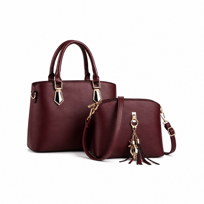 Burgundy Two-Piece Gold Hardware Handbag Set-1