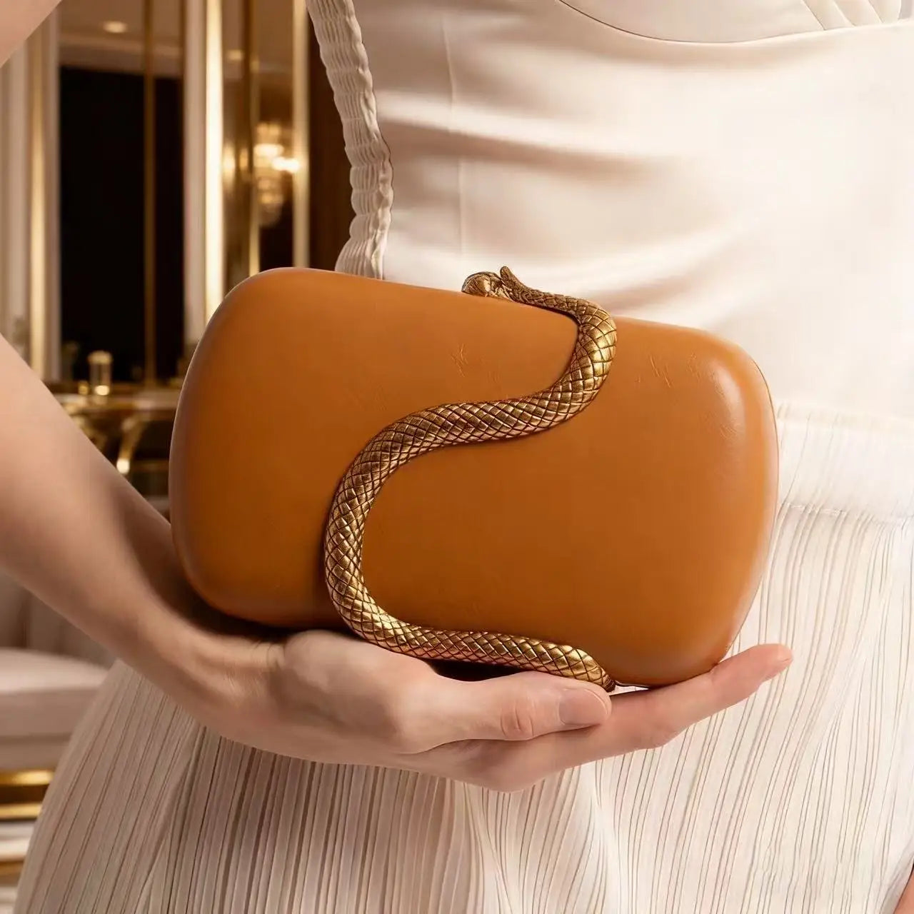 PU Clutch Purse for Women Trendy Snake Metal Decoration Evening Bag Party Prom Crossbody Purse-1