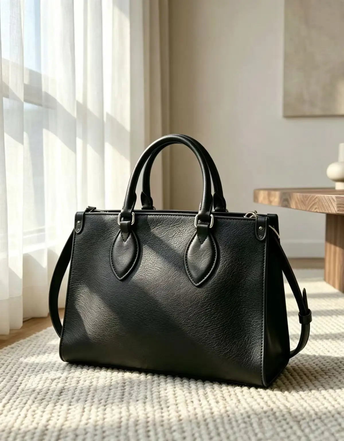 Classic Black Genuine Leather Women's Handbag Size: 25-19-11cm, High Quality Elegant Shoulder Crossbody Bag Fashion Tote Bag T11-1