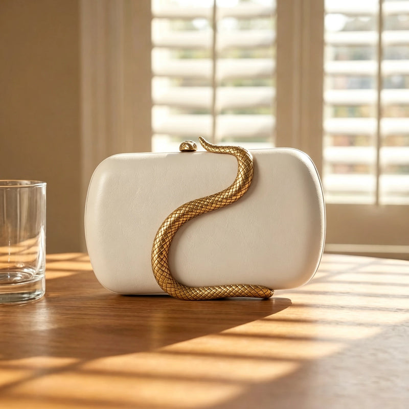 PU Clutch Purse for Women Trendy Snake Metal Decoration Evening Bag Party Prom Crossbody Purse-8