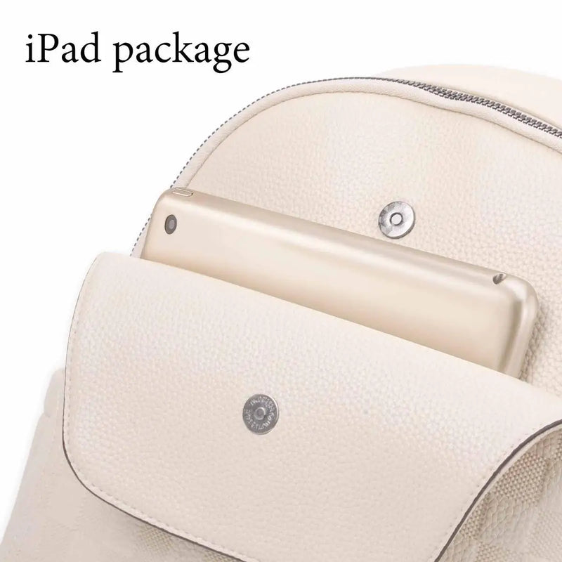 Women Leather Backpack Purse, Checkered Embossed Faux Leather Mini Backpack with Brown Contrast Trim, Convertible Shoulder Handb-4