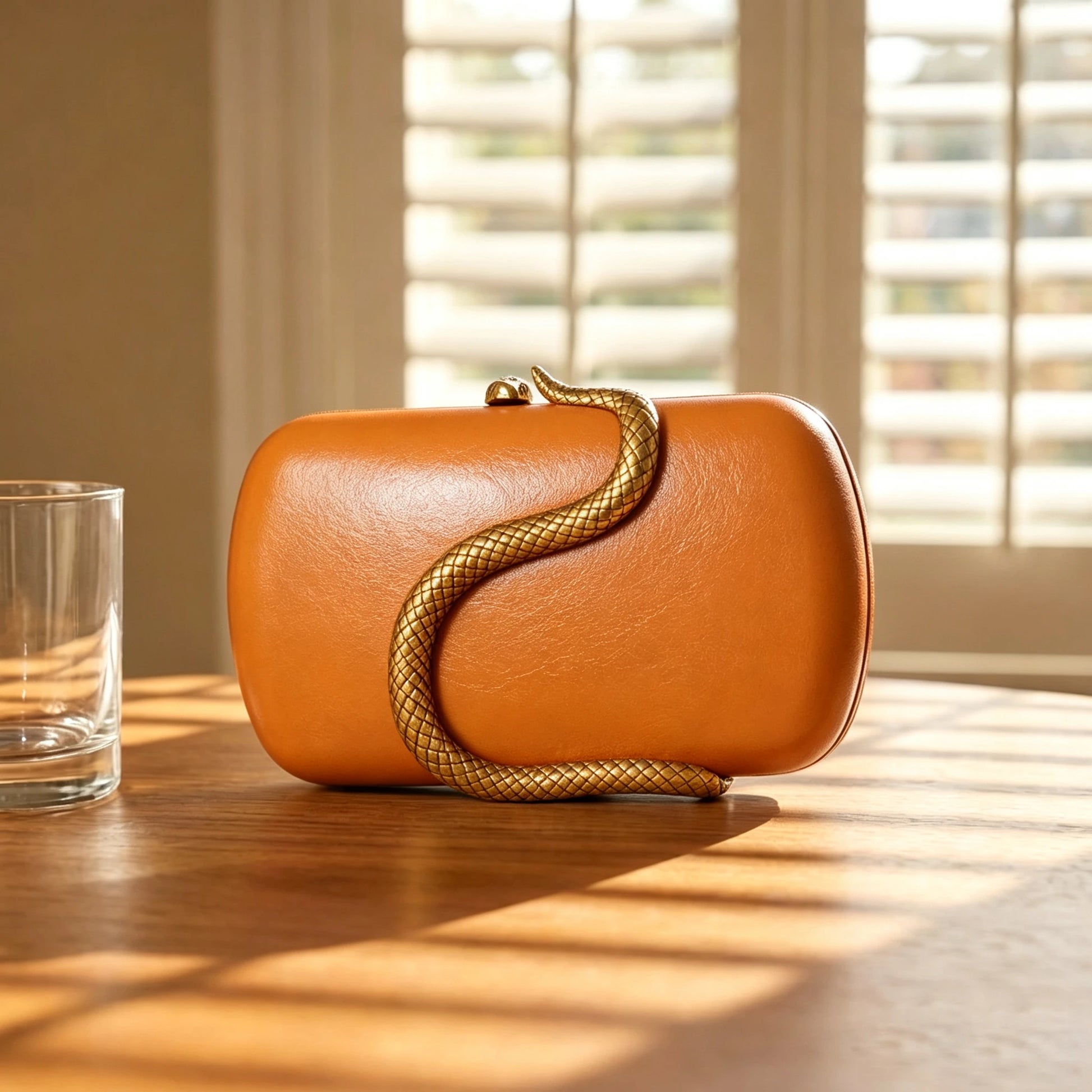 PU Clutch Purse for Women Trendy Snake Metal Decoration Evening Bag Party Prom Crossbody Purse-9