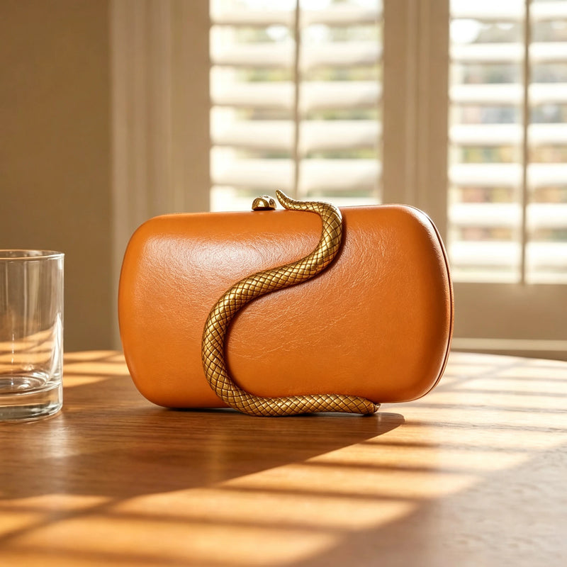 PU Clutch Purse for Women Trendy Snake Metal Decoration Evening Bag Party Prom Crossbody Purse-9