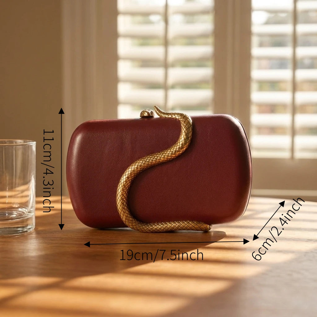 PU Clutch Purse for Women Trendy Snake Metal Decoration Evening Bag Party Prom Crossbody Purse-3
