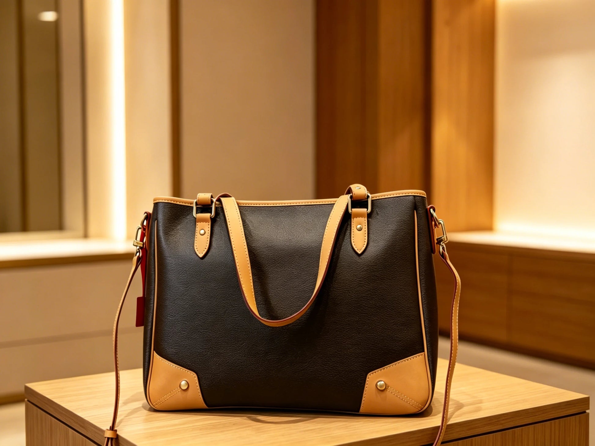 2026 Women's New Genuine Leather Color-Block Tote Bag No Box Large Capacity Commuter Handbag 37X29cm ZX8924-1