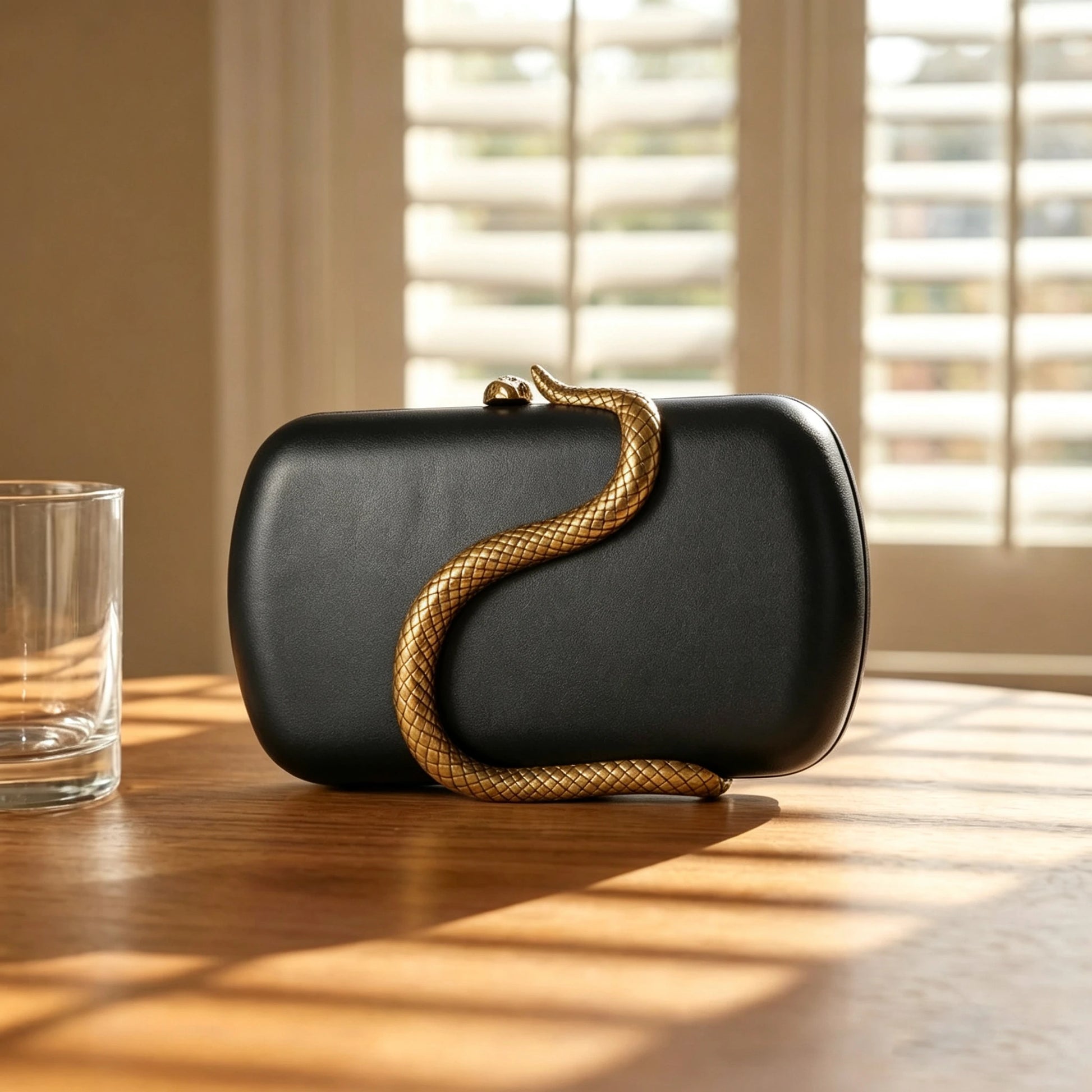 PU Clutch Purse for Women Trendy Snake Metal Decoration Evening Bag Party Prom Crossbody Purse-5