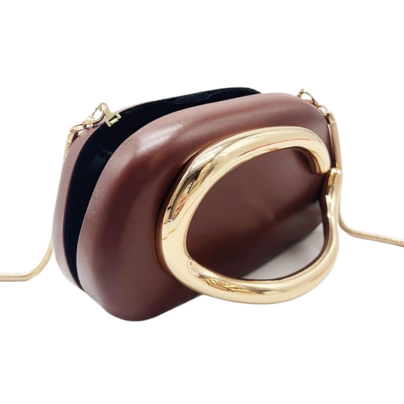 Women Stylish Metal Handle PU Leather Clutch Chain Crossbody Shoulder Bag Daily Party Prom Handbag Purse-4
