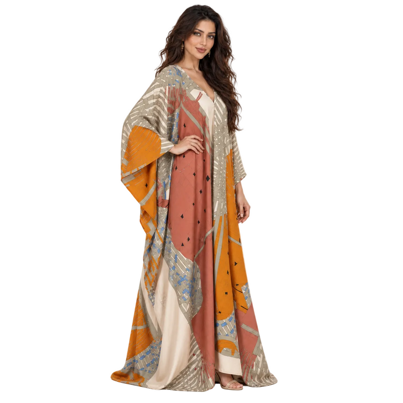 Abstract Geometric Print Flowing Luxury Kaftan-3