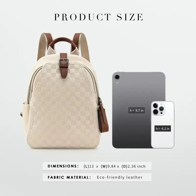 Women Leather Backpack Purse, Checkered Embossed Faux Leather Mini Backpack with Brown Contrast Trim, Convertible Shoulder Handb-5