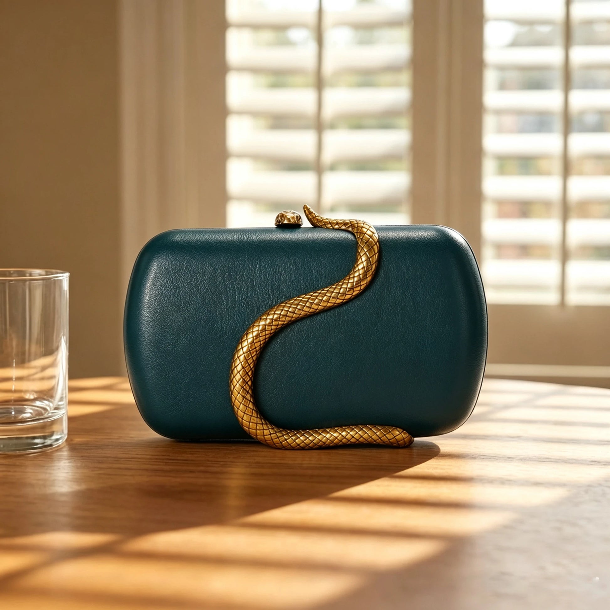 PU Clutch Purse for Women Trendy Snake Metal Decoration Evening Bag Party Prom Crossbody Purse-7
