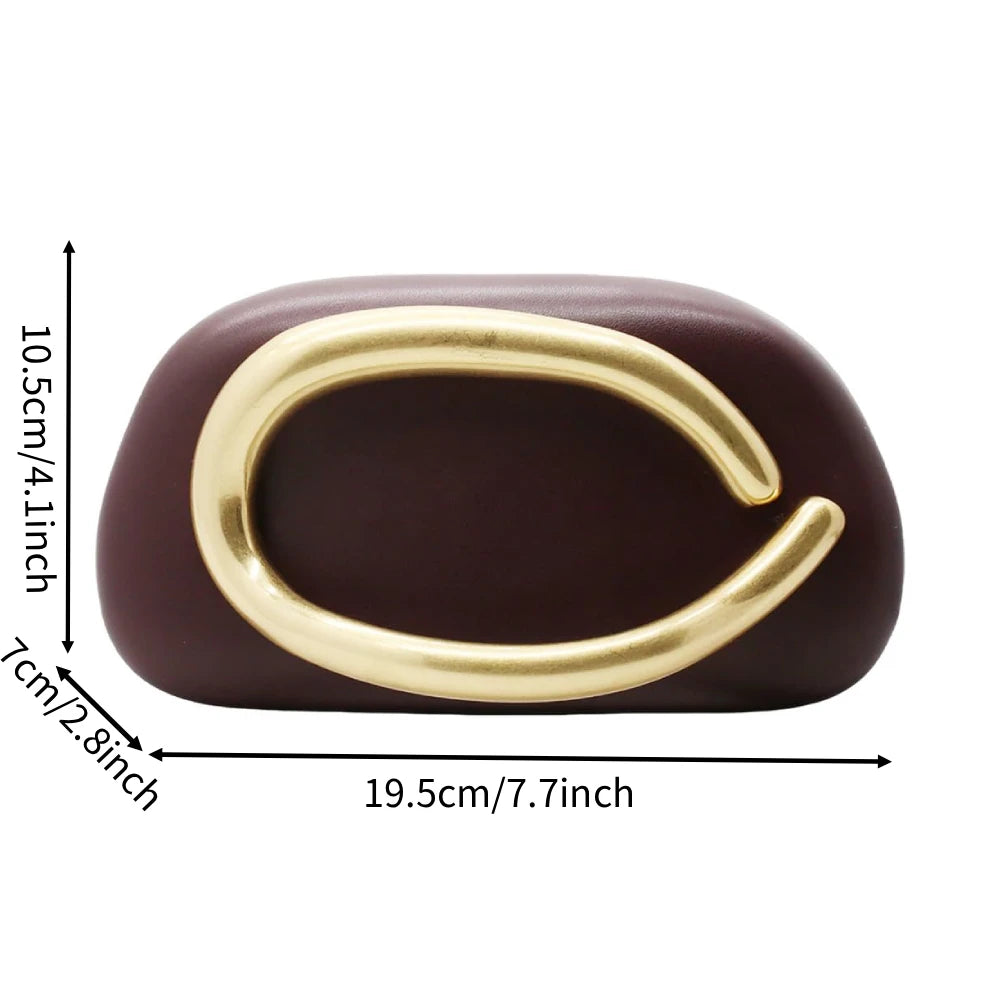 Women Stylish Metal Handle PU Leather Clutch Chain Crossbody Shoulder Bag Daily Party Prom Handbag Purse-3