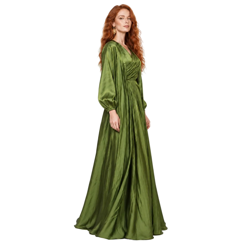 Elegant Olive Green Satin Lebaran Kaftan-2