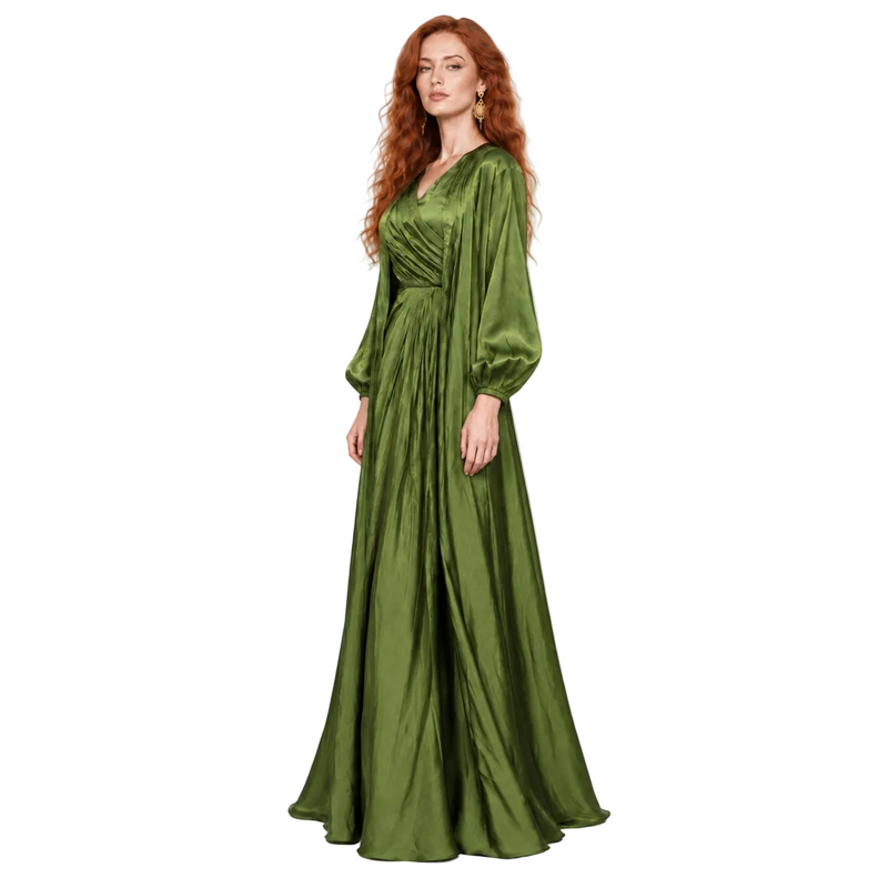 Elegant Olive Green Satin Lebaran Kaftan-3
