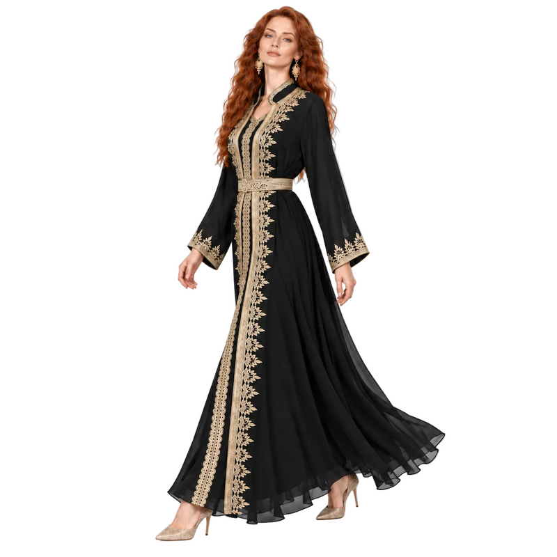 Black Gold Embroidered Elegant Lebaran Kaftan-3